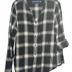 Calvin Klein Jeans Black and White Plaid Maternity Button-Down Top, XL